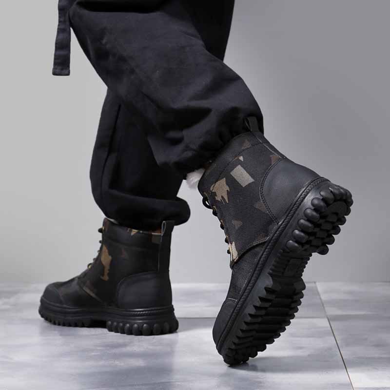 Men Winter Fashion Leisure Sports Camouflage Fleece Lace-Up Thick-Soled Snow Boots