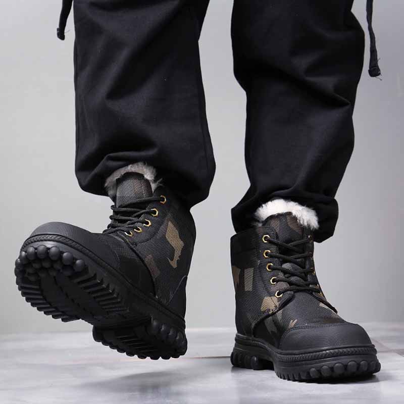 Men Winter Fashion Leisure Sports Camouflage Fleece Lace-Up Thick-Soled Snow Boots