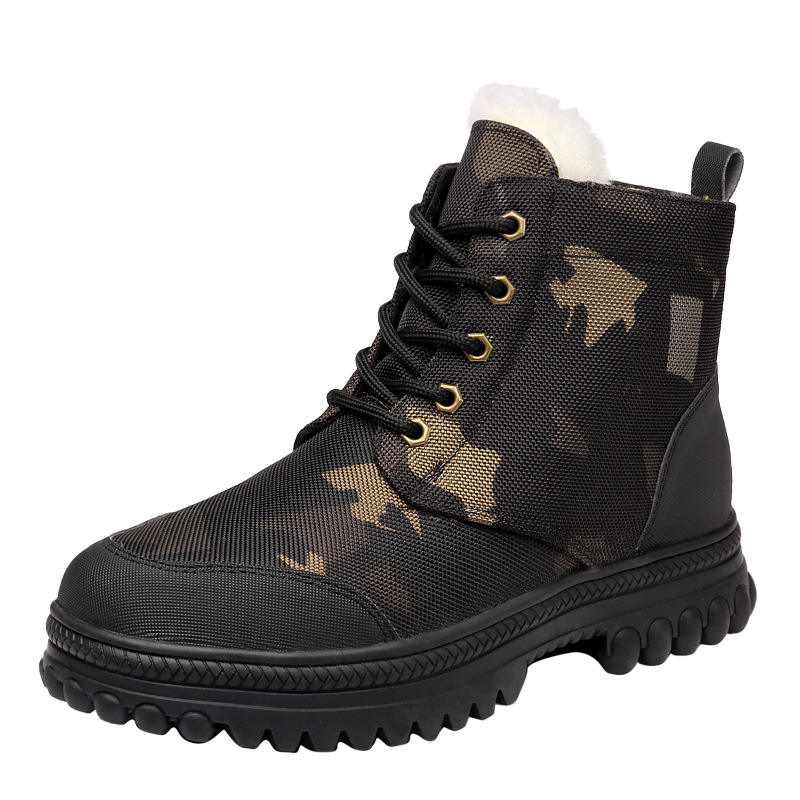 Men Winter Fashion Leisure Sports Camouflage Fleece Lace-Up Thick-Soled Snow Boots