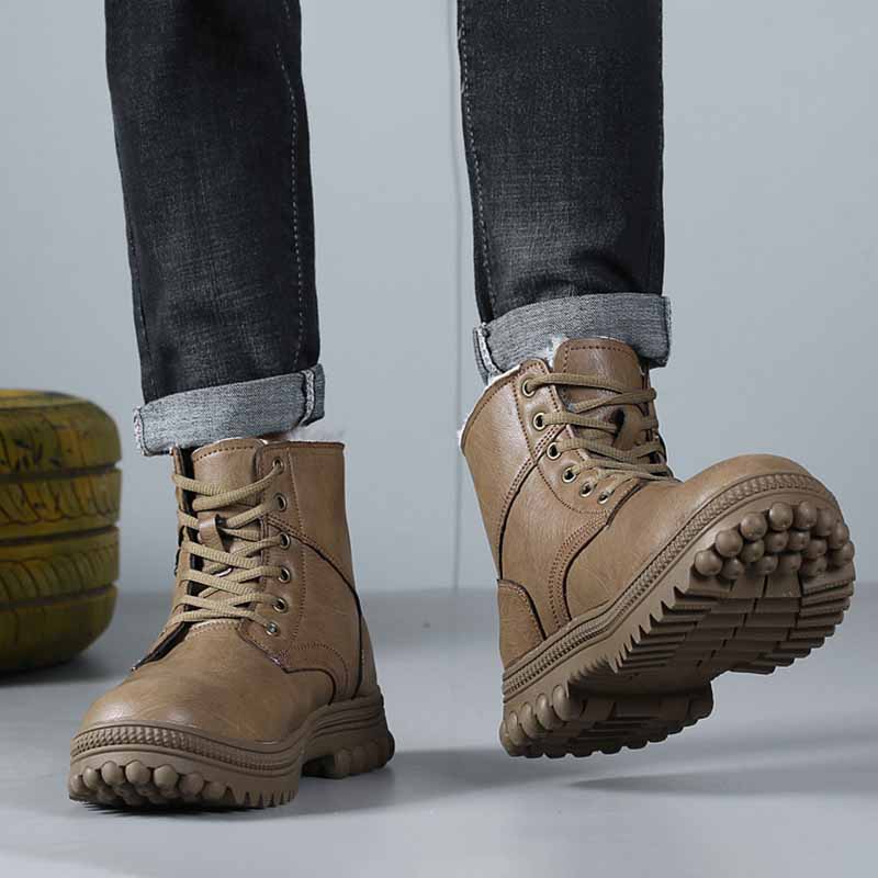 Men Winter Fashion Leisure Sports Fleece Lace-Up Thick-Soled Snow Boots