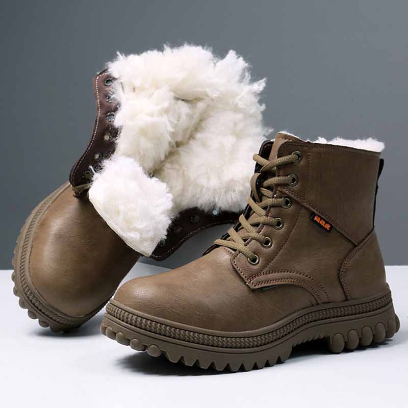 Men Winter Fashion Leisure Sports Fleece Lace-Up Thick-Soled Snow Boots